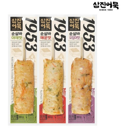 [신상-new] 삼진어묵 순살바 80g 3종 (매운맛, 야채맛, 오징어맛)